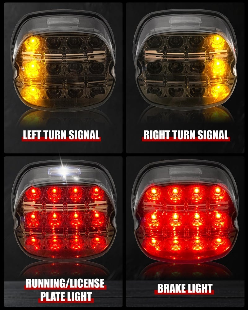 HAZAWA Tail Light Led Integrated Turn Signal Brake Running Light Low Profile Smoked Rear Light Compitable with Harley Sportster 883 1200 Dyna Road King Electra Glide (5Wire Smoke) - Image 3